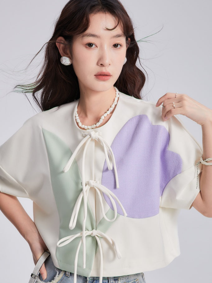 Tulip Bow Short-Sleeed Top & Skirt