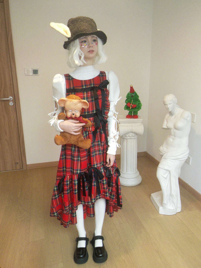 공주 고딕 리본 생선 꼬리 프릴 일체형