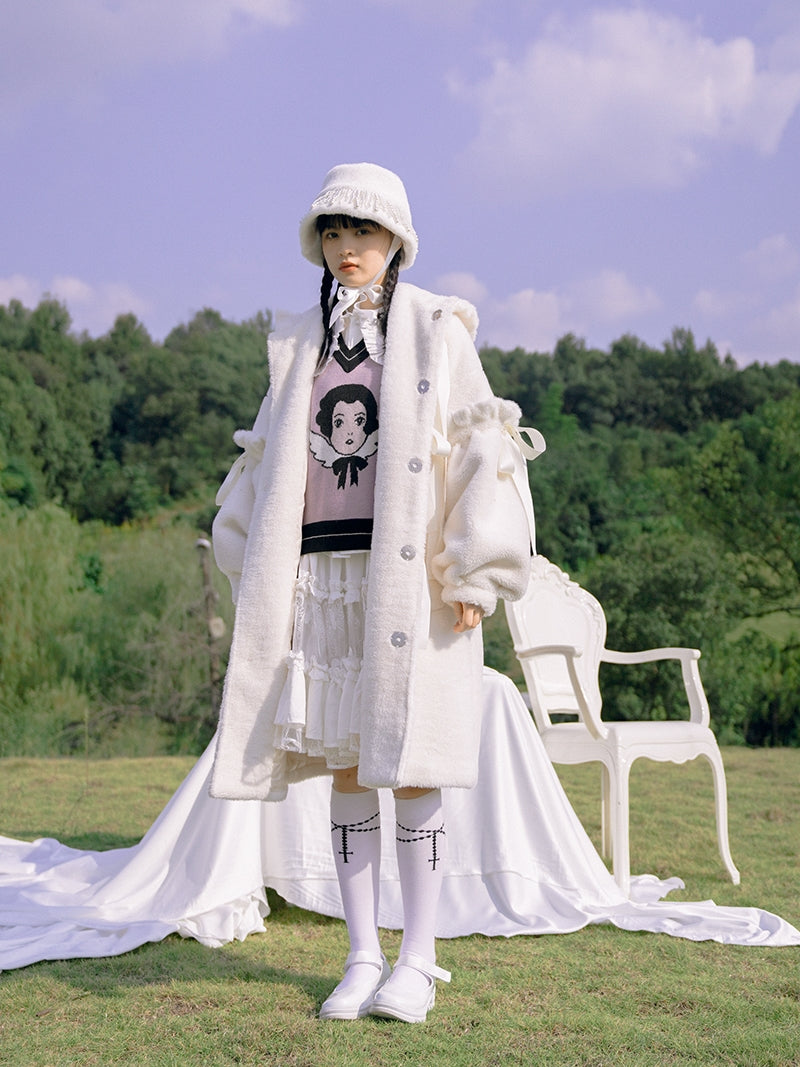 토끼 이어 보아 귀여운 리본 코트