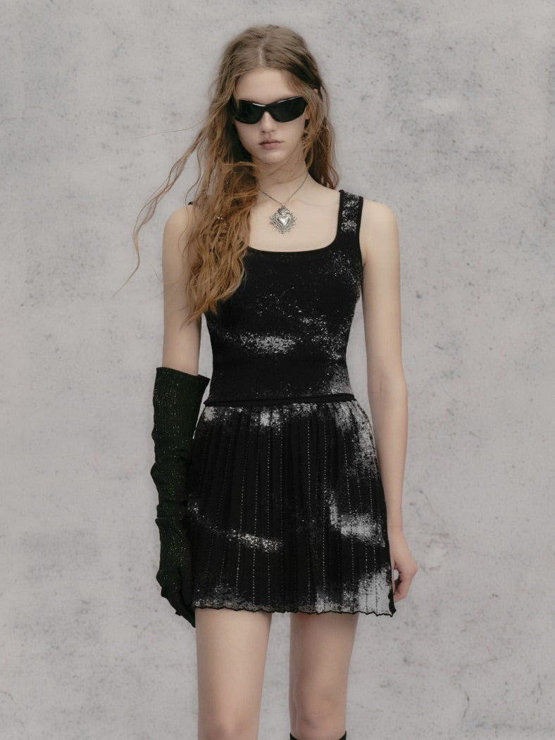 Jacquard Knitted Vest & Pleated Skirt