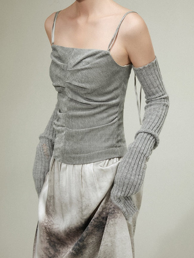 IRREGULAR PLEATED STITCHING SLING Dress