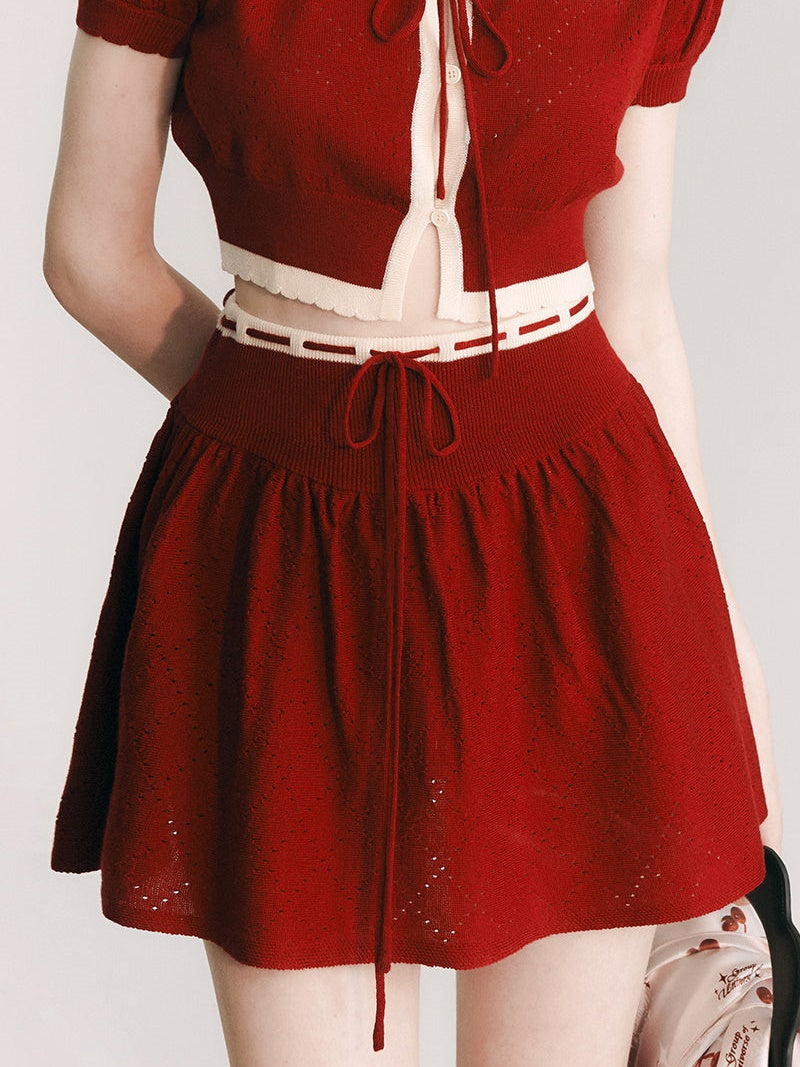 Knitted Short Cardigan & a-line Skirt