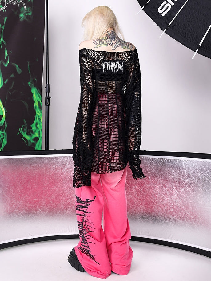 Electric Moon Patch Embroidery Mesh Shirt