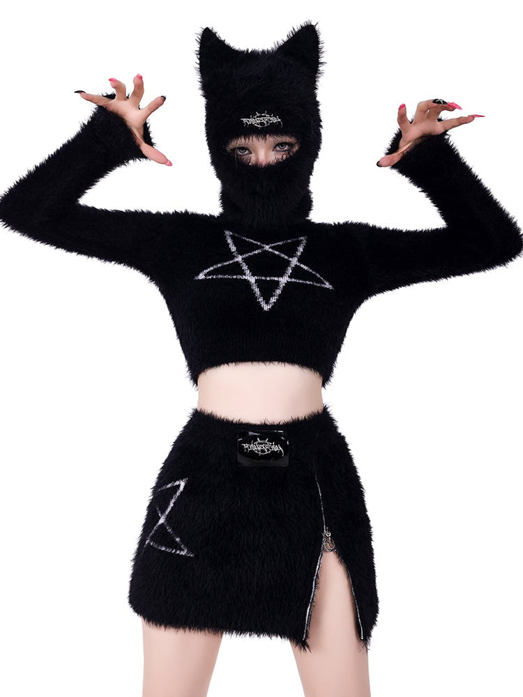 오각형 슬림 짧은 니트 & 스커트