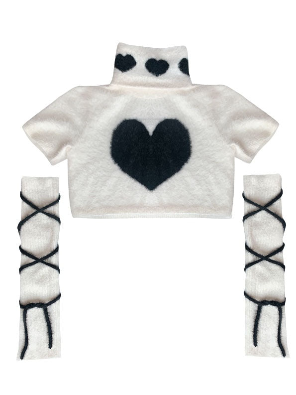 Y2K Knitted TurtleNeck Top & Armwarmer
