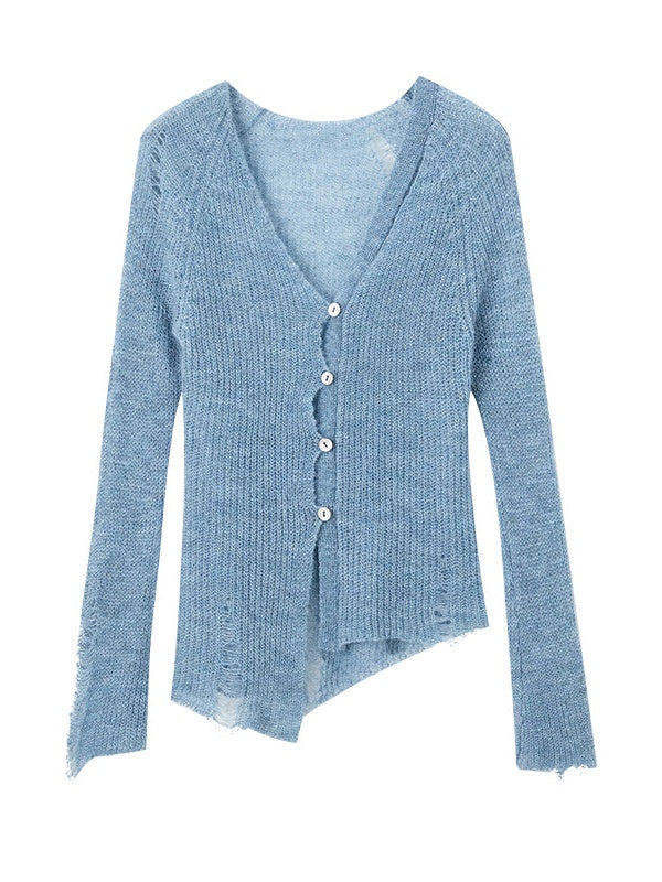 Asymmetrischer Mohair zerrissene Strickjacke