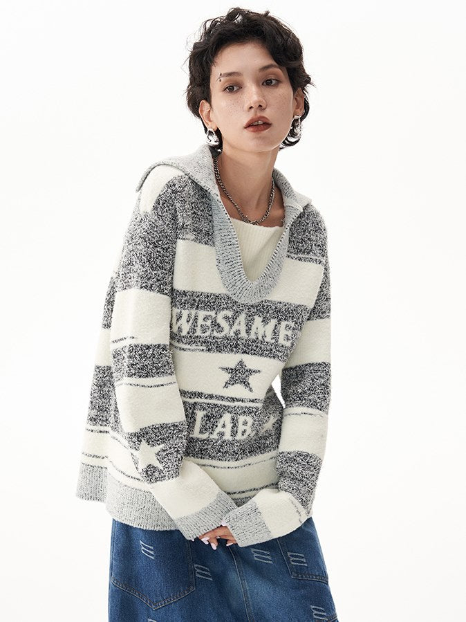 Navy Collar Stripe Sweater