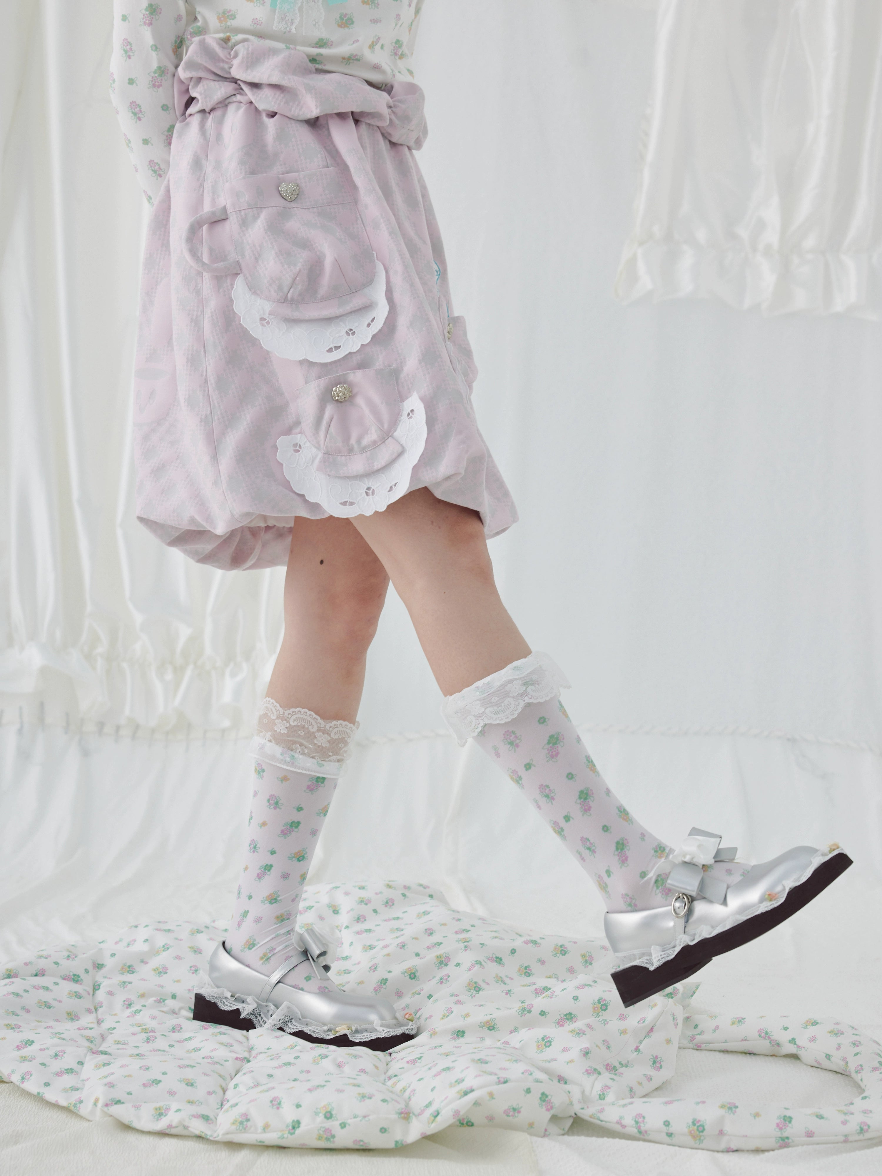 Floral Printed Lace Mid-calf Socks