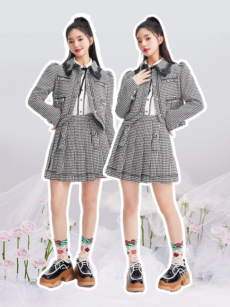 Plaid Short Pleats Skirt