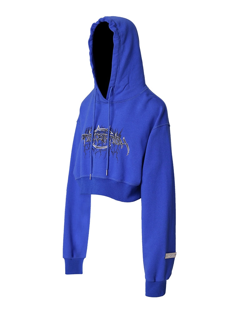 Logo Print Open Back Short Hooded