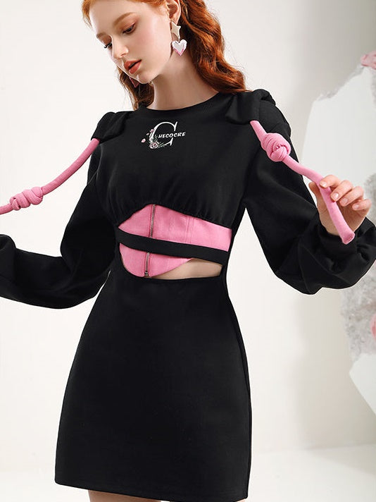 Couleur contrastée Robe mince creux