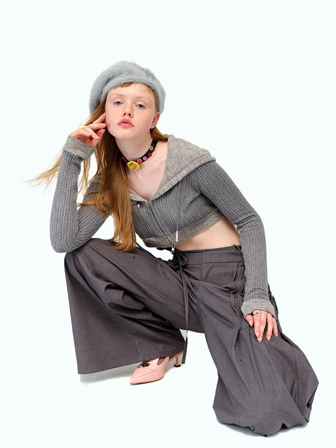 Twist Knitted Zipper Cardigan Long & Short Type