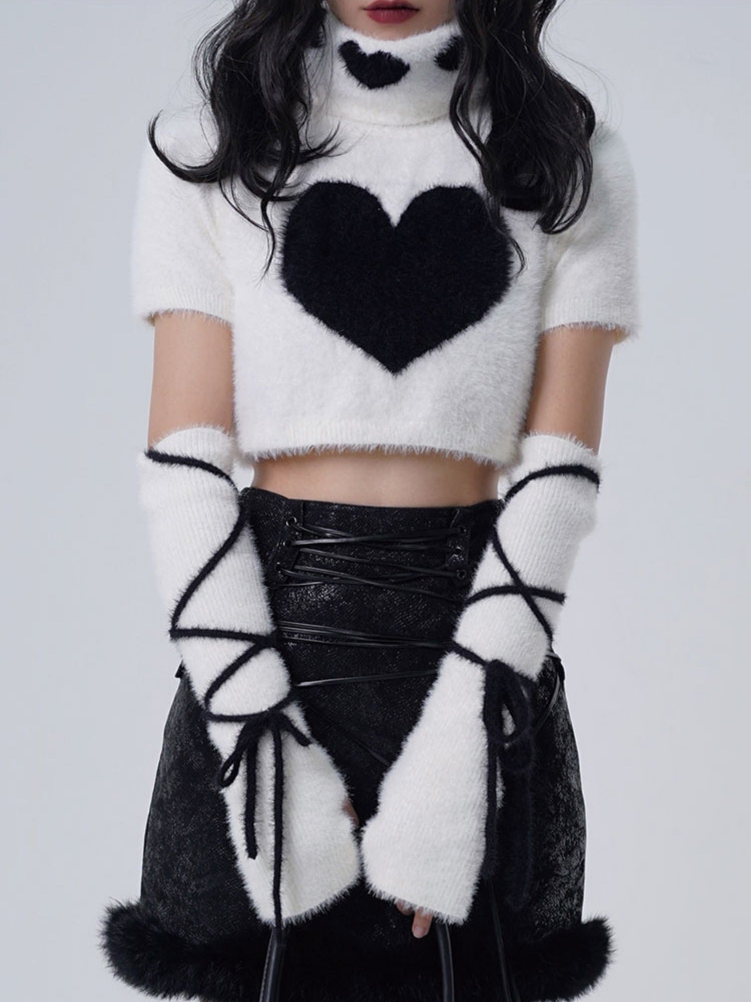 Y2K Knitted TurtleNeck Top & Armwarmer