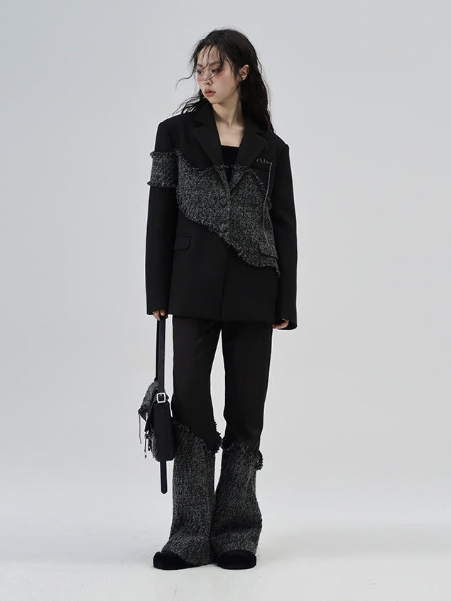 Tweed Stitching Bootcut Pants