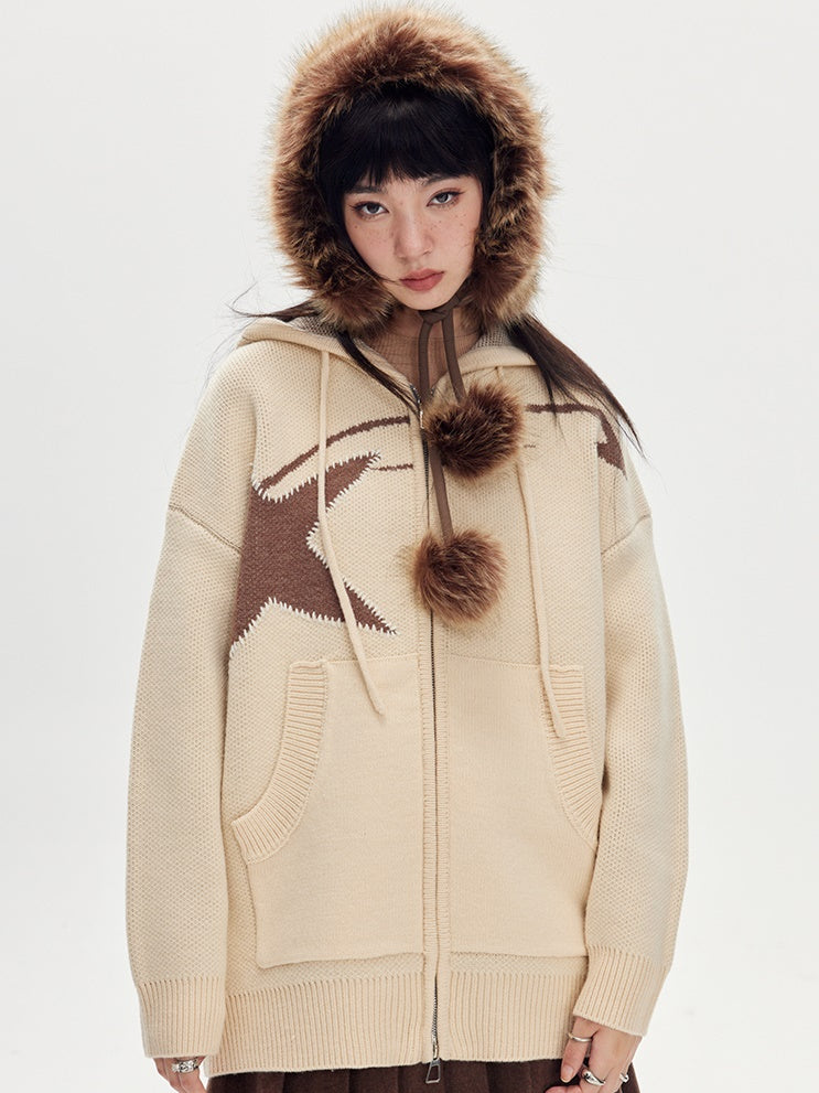 스타 후드 스웨터