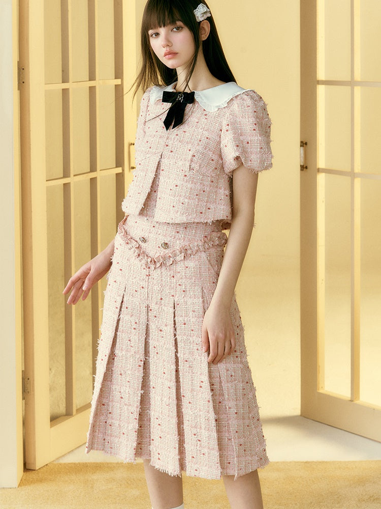Little Fragrance Doll Collar Top & Pleated Skirt