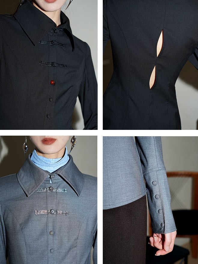 Neues chinesisches Style Wollmischung hohles Hemd