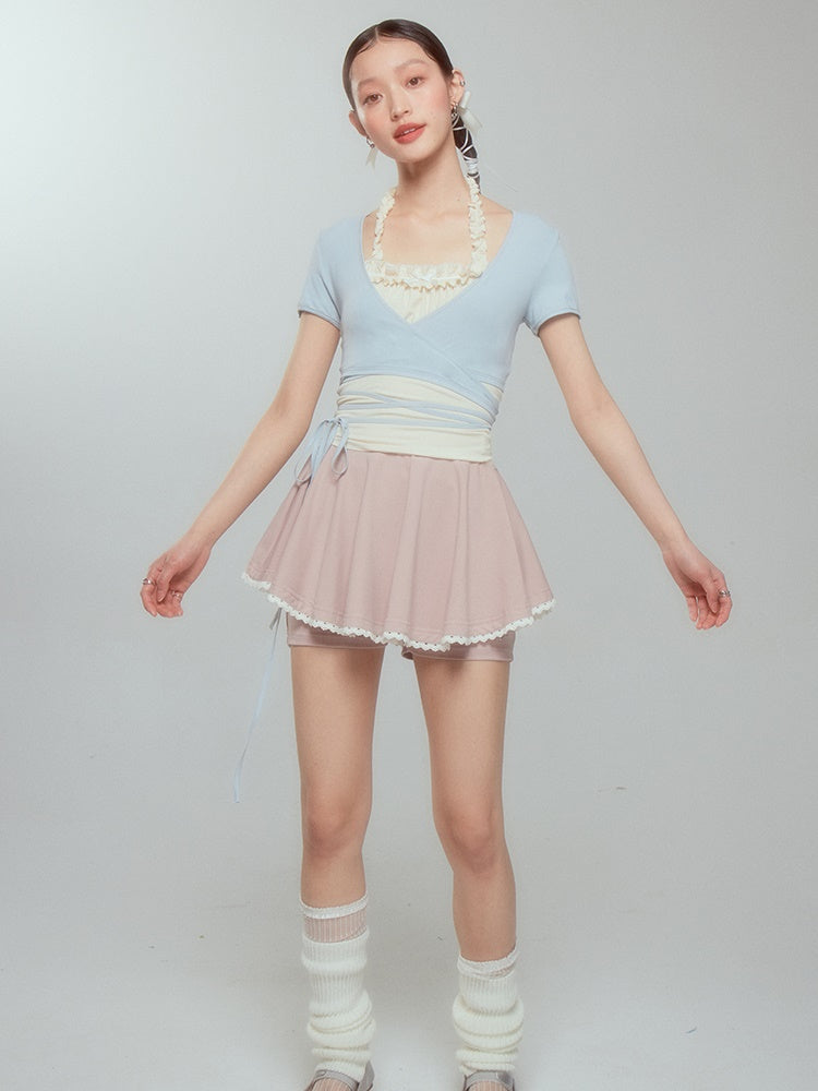 Halter-neck Frill Camisole & Strap Short Cardigan Set-up