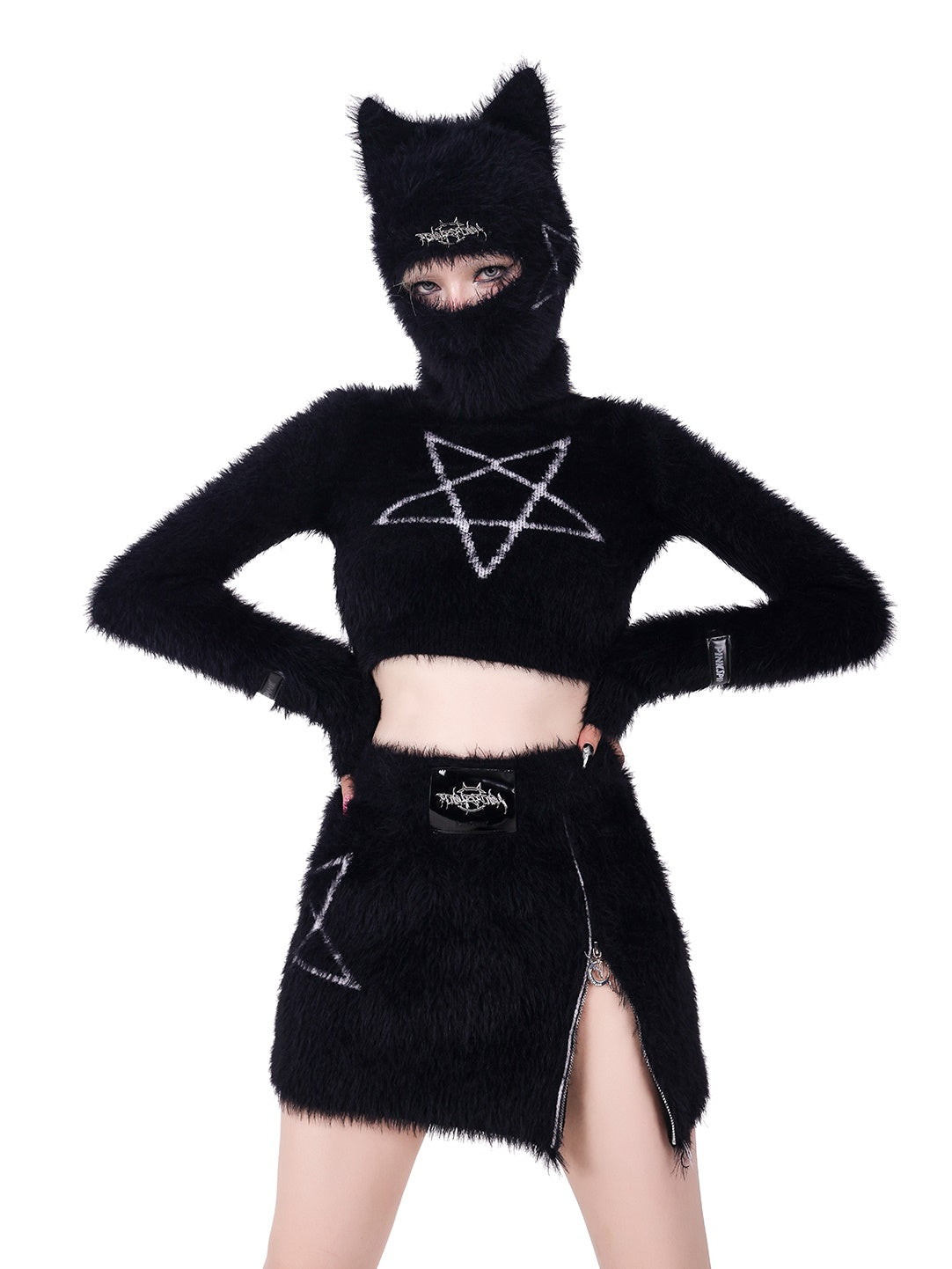 고양이 귀는 가면 니트 모자