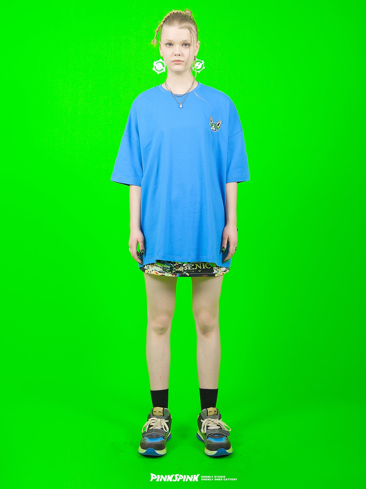 개 OnePoint 오버 사이즈 캐주얼 T 셔츠