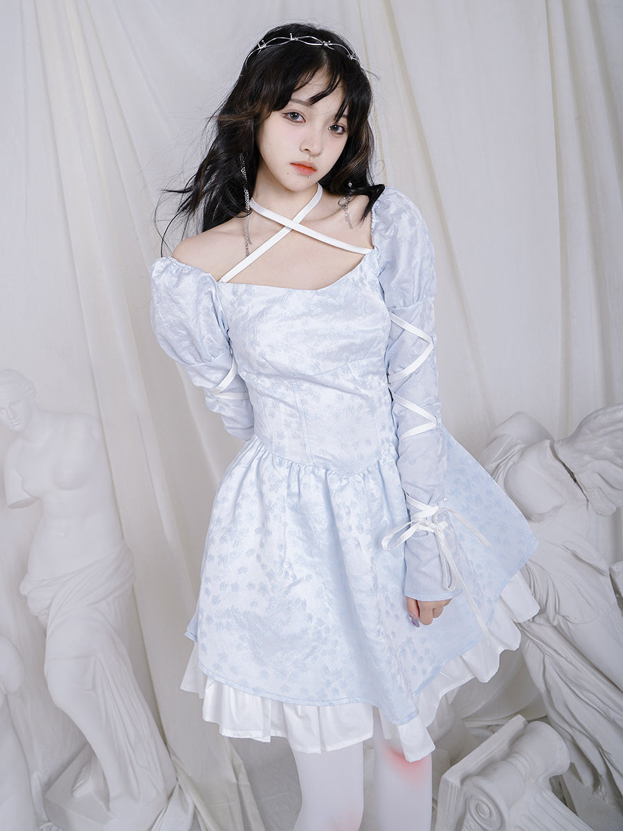 크로스 레이스 광부 푹신한 멍청한 Ouff-sleeves 1 피스