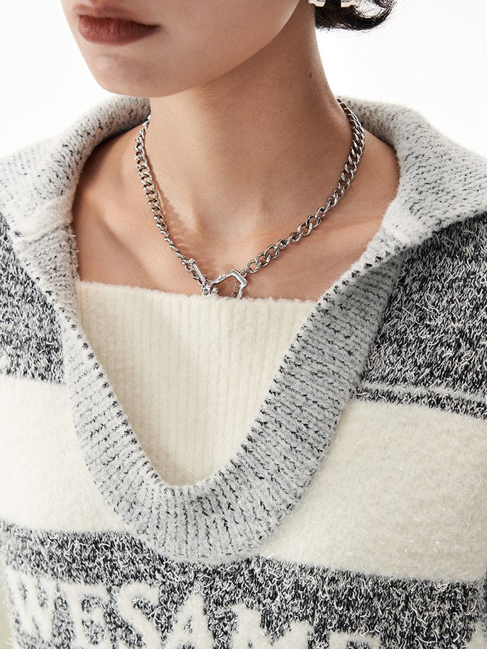 Navy Collar Stripe Sweater