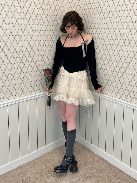 Ribbon Halter Neck Camisole & Sleeve Set-UP