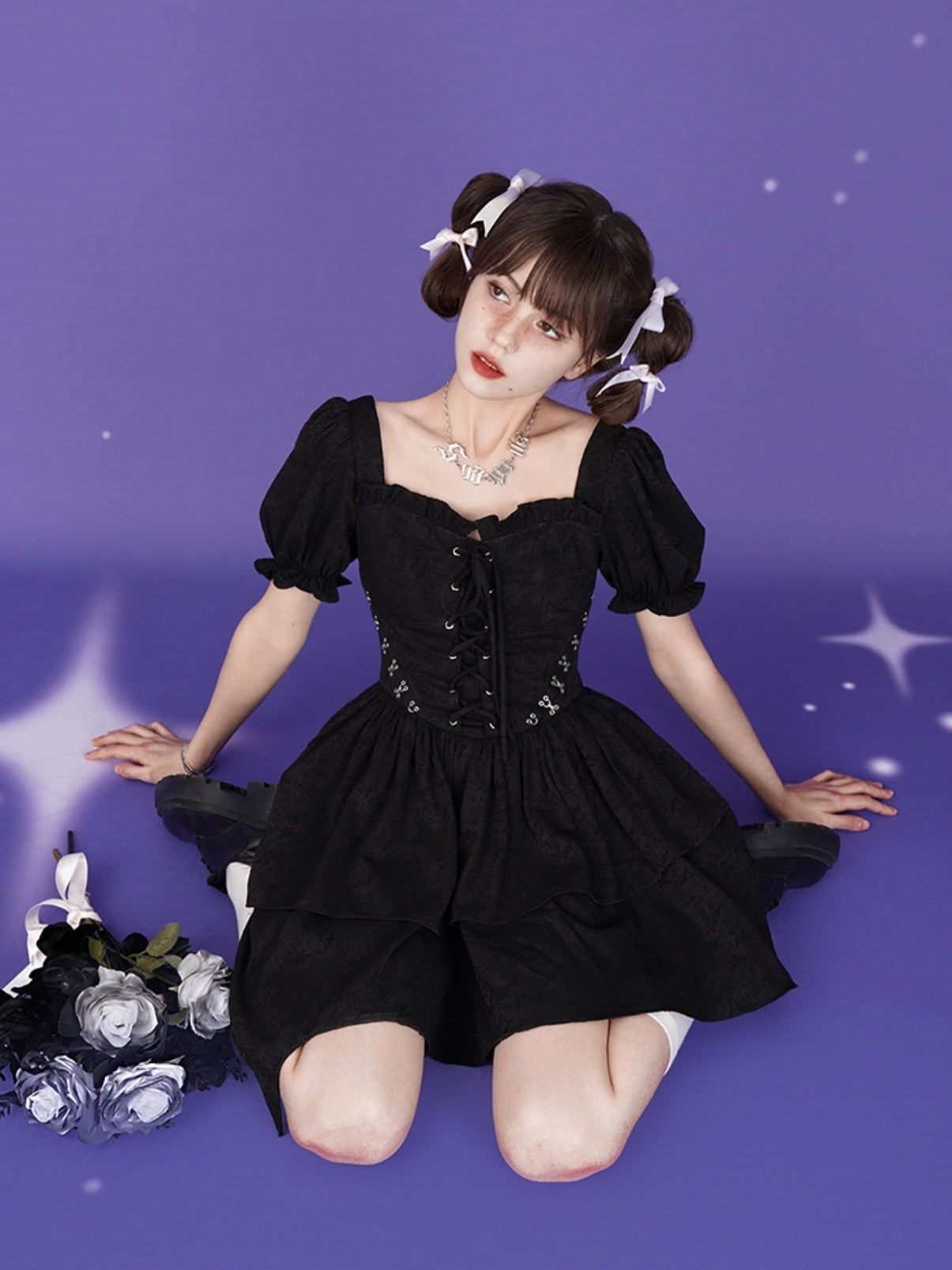 Schnürsenkel-Kurzarm-Tutu-Kleid