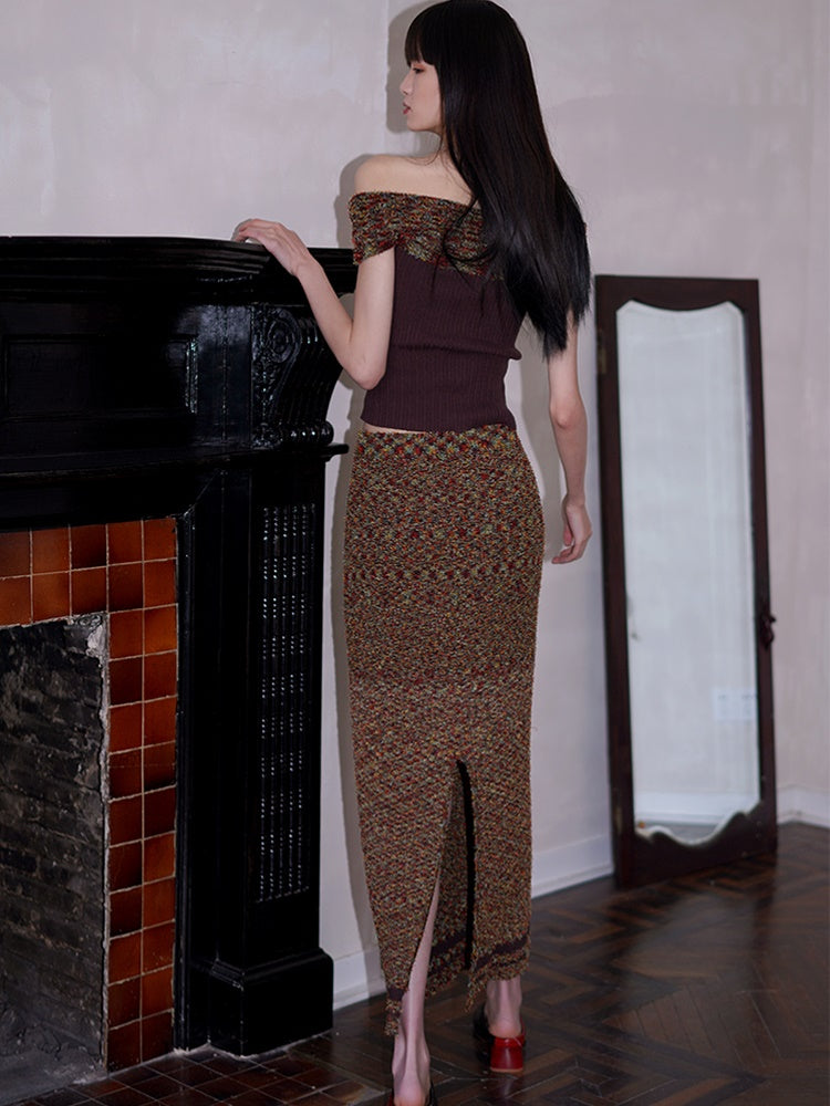 Off-Shouder Slim Strick Weste & Sleeve