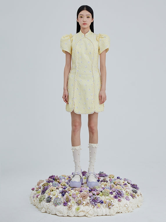 꽃 새싹 슬리브 새로운 중국 드레스