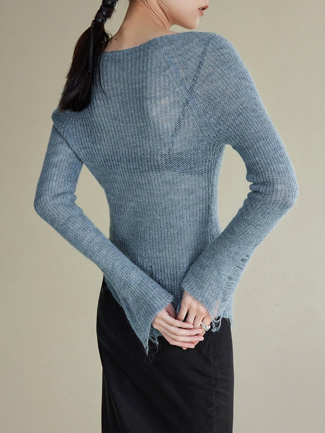 Asymmetrischer Mohair zerrissene Strickjacke