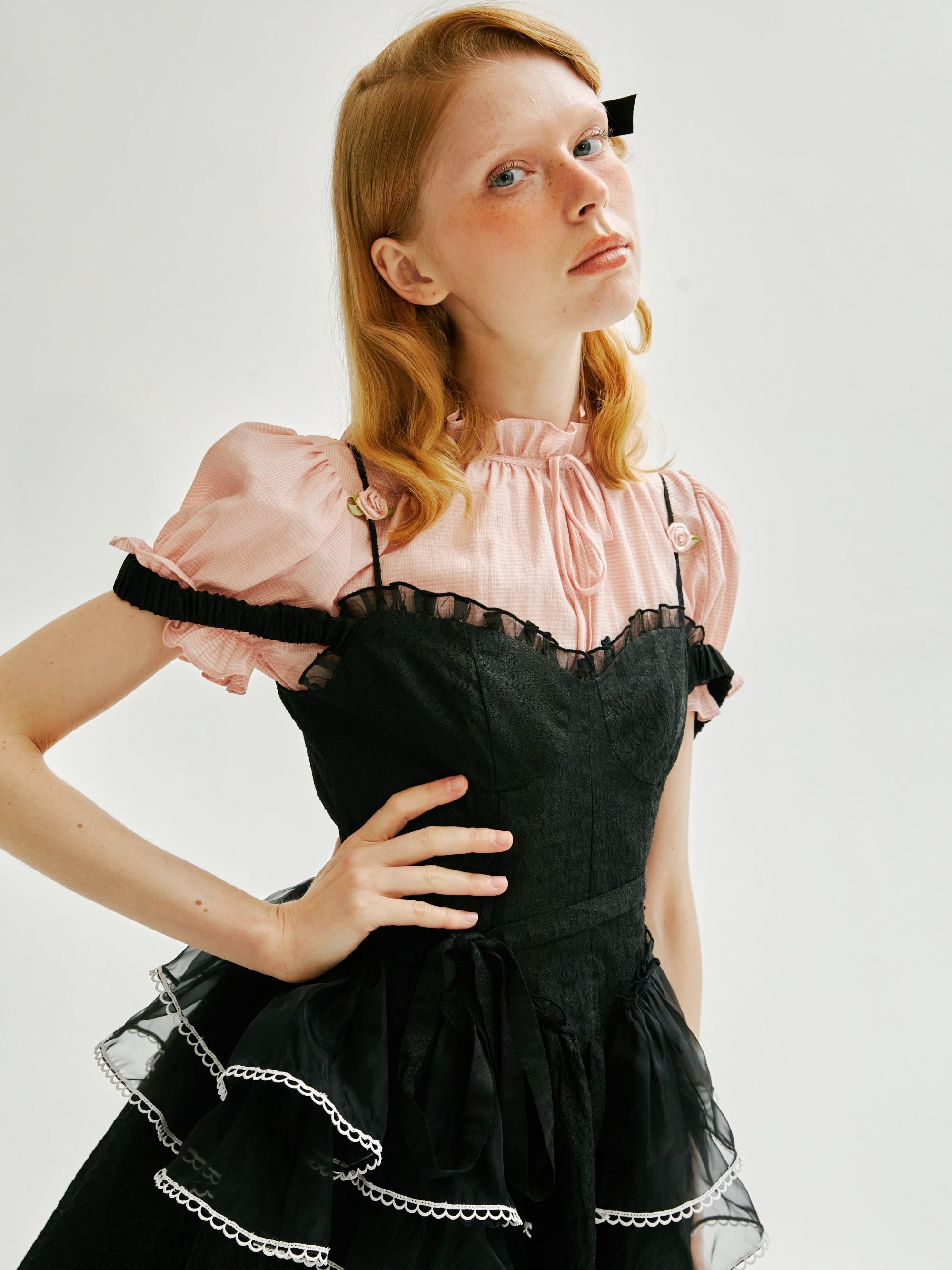 Rose Shoulder Strap Puff Lace Sling Dress