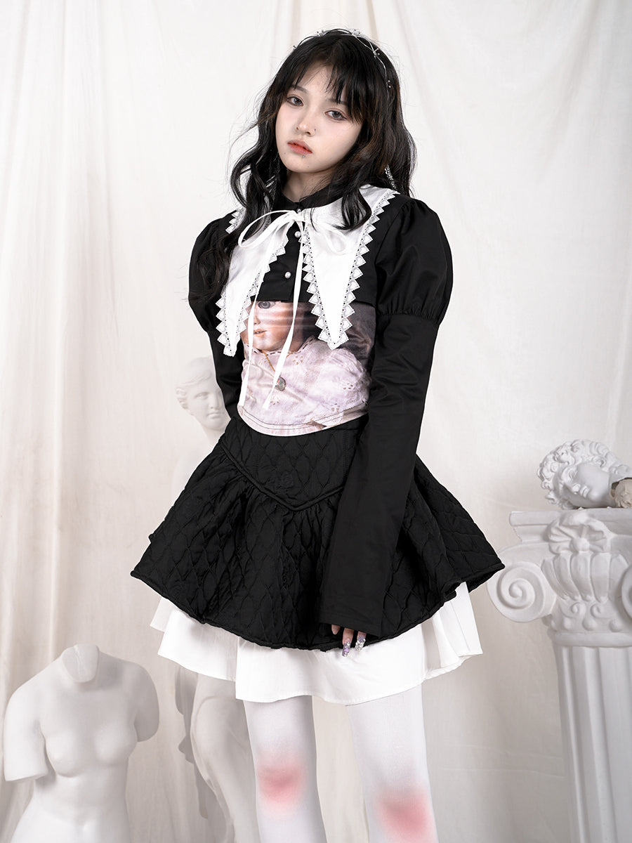 Quilting Embroidery Layered Lolita Gothic Short-Skirt