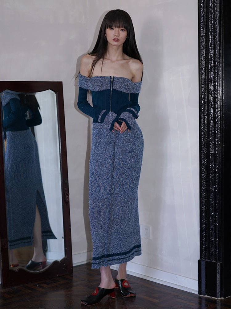 Off-Shouder Slim Strick Weste & Sleeve