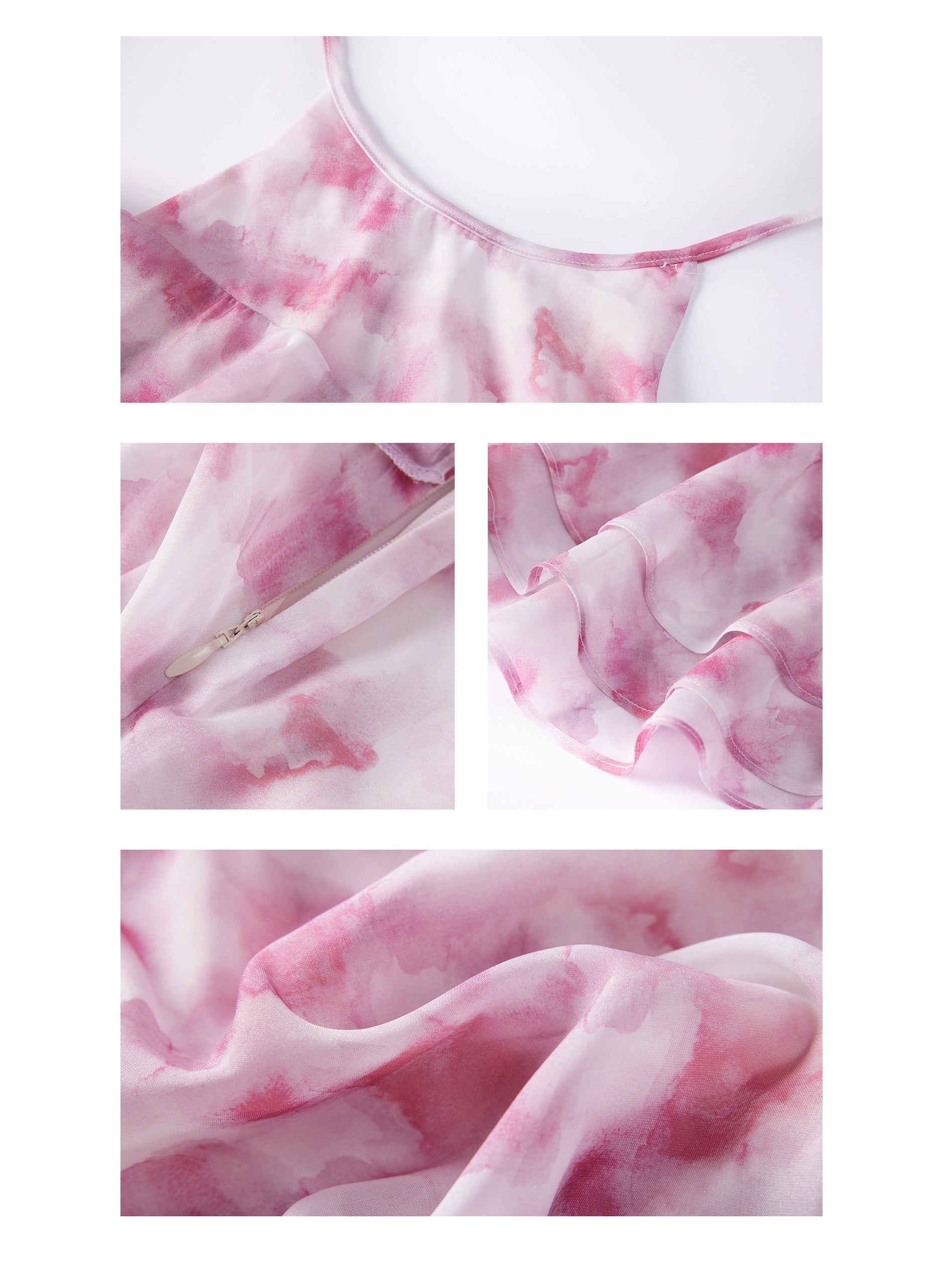 IRREGULAR HEM RUFFLES HALTER NECK PRINTED GAUZE ONE-PIECE