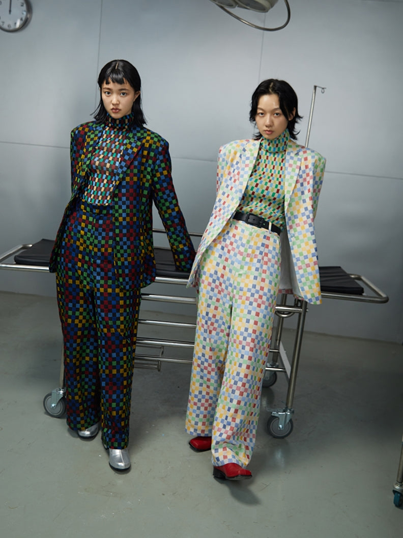 Retro Mosaic Plaid Casual Long Trousers