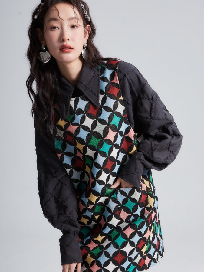 Rhombus Textured Waist Drawstring Short Shirt