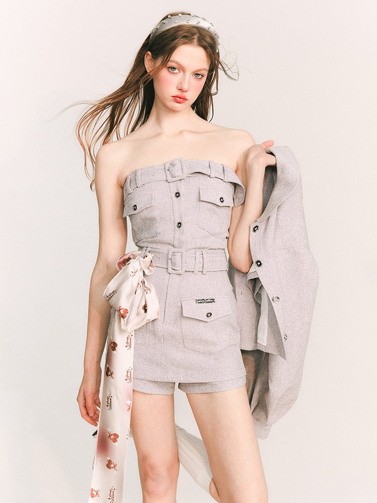 캐주얼 짧은 재킷 및 튜브 탑 & 컬로 테