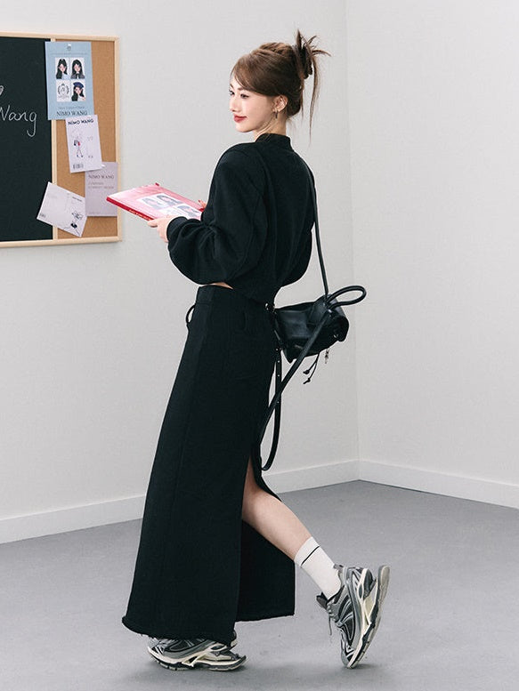 Short Casual Jacket & Slit Long Skirt