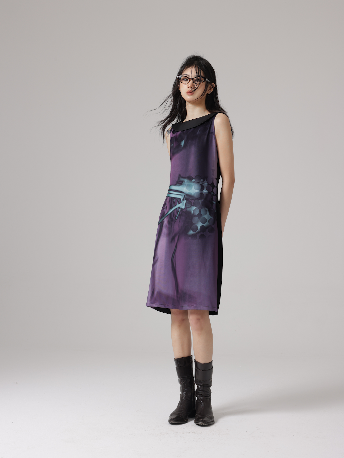 엑스레이 새 뼈 프린트 소매류 드레스