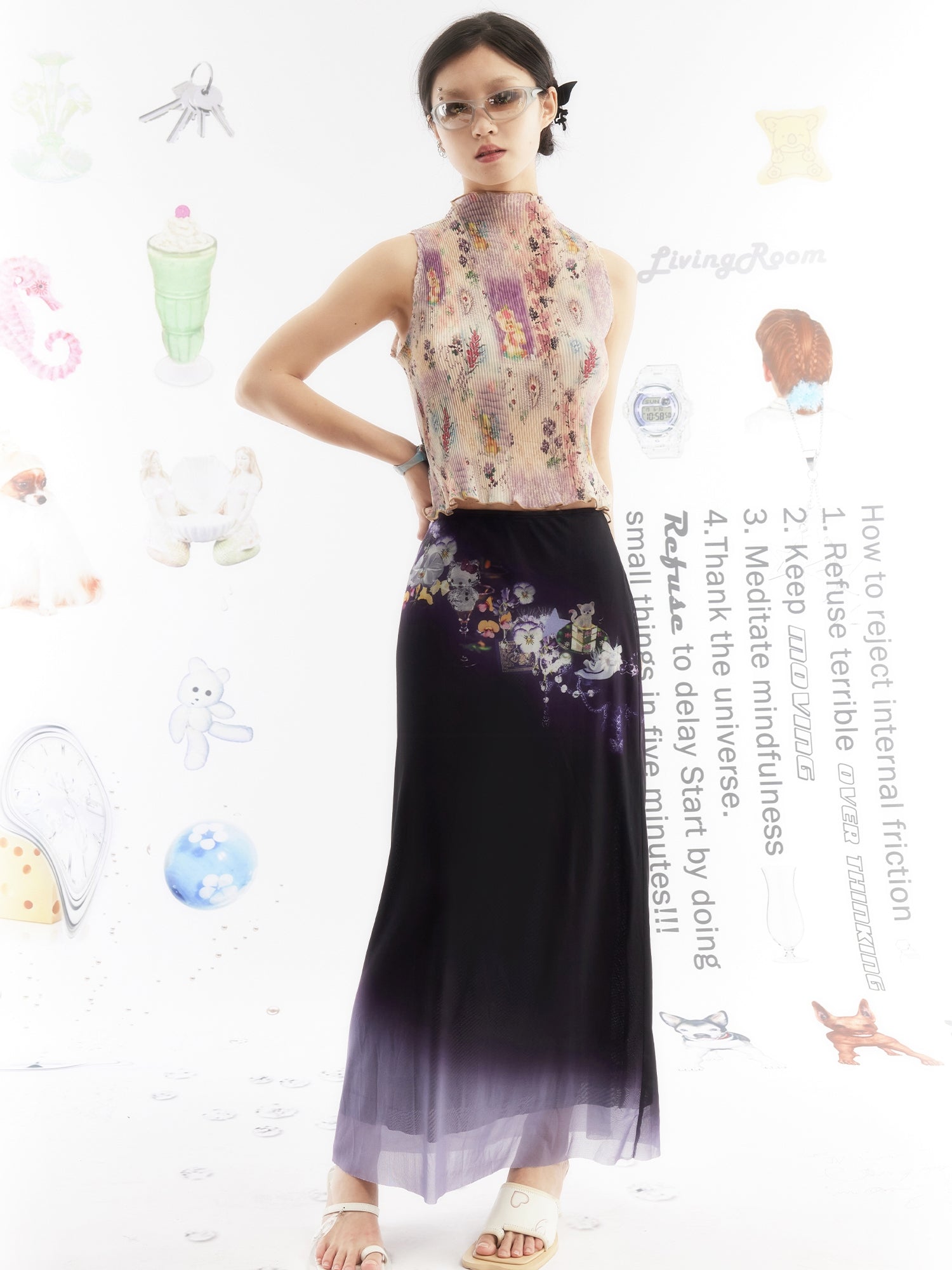 Printed Stretch Sleevels Top & Skirt