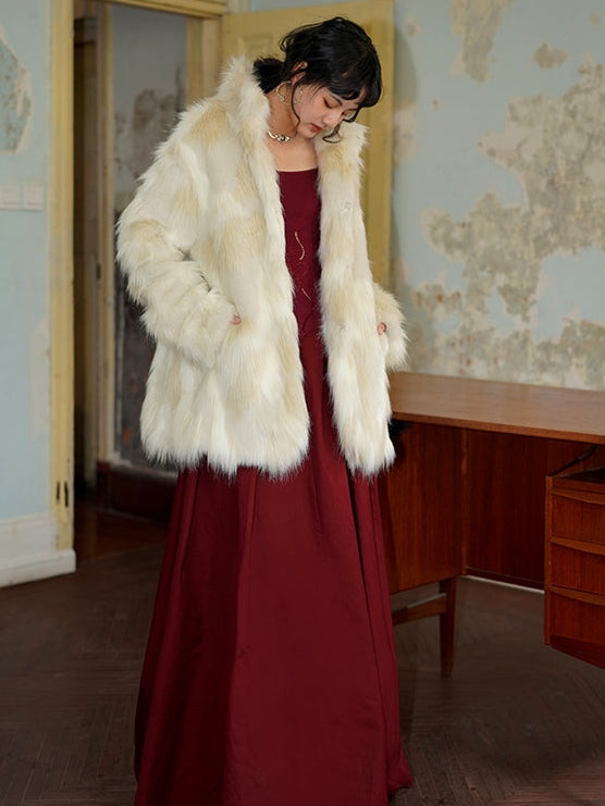 Mid-LENGTH LOOSE FUR COAT