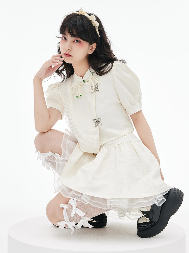 중국 스타일의 금속 나비 버클 탑 & 스커트