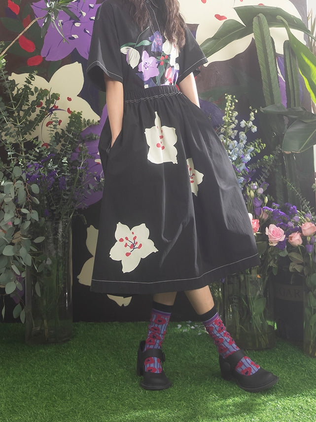 벚꽃 프린트 A- 라인 스커트