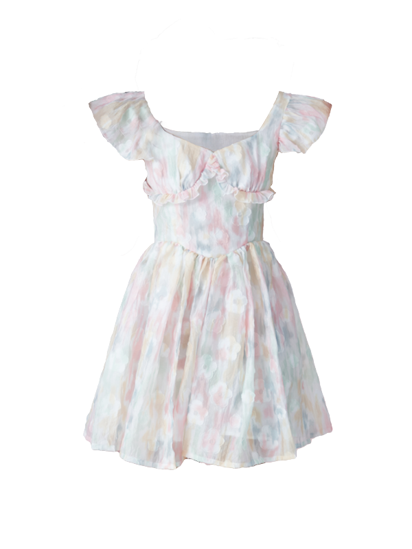 넥타이 염색 프릴 달콤한 꽃 원피스