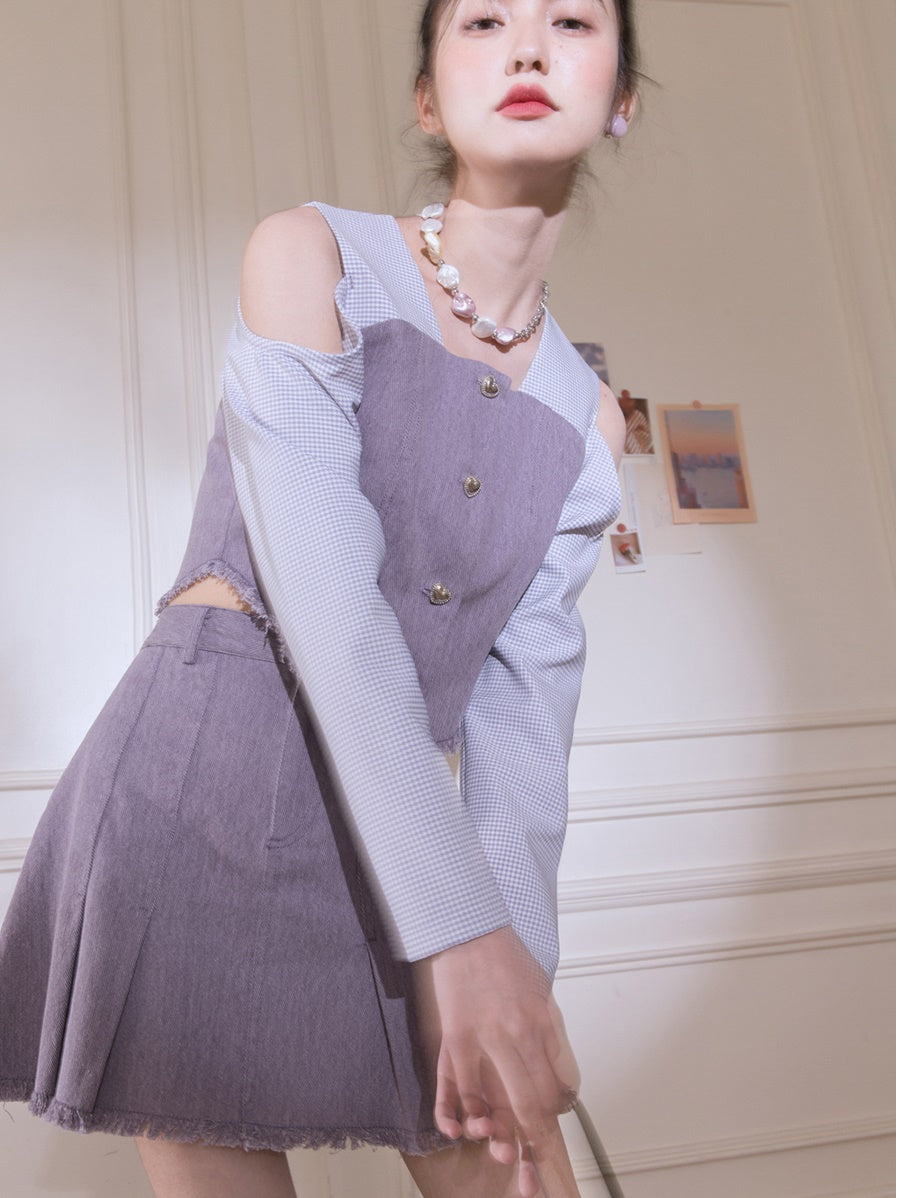 Denim Box Pleat Skirt