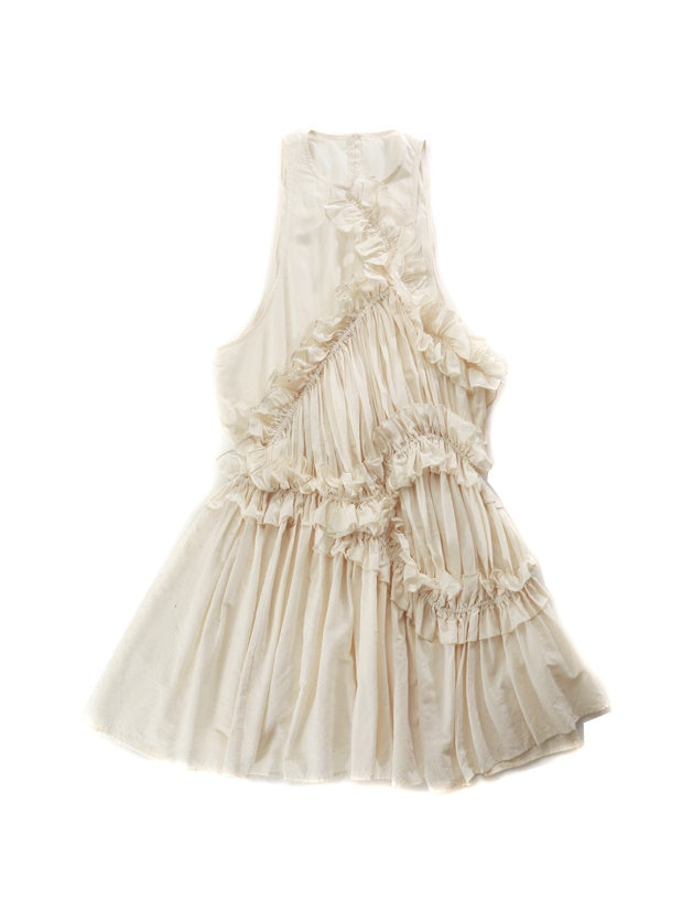 Ruffled Cotton Shirring Long Dress