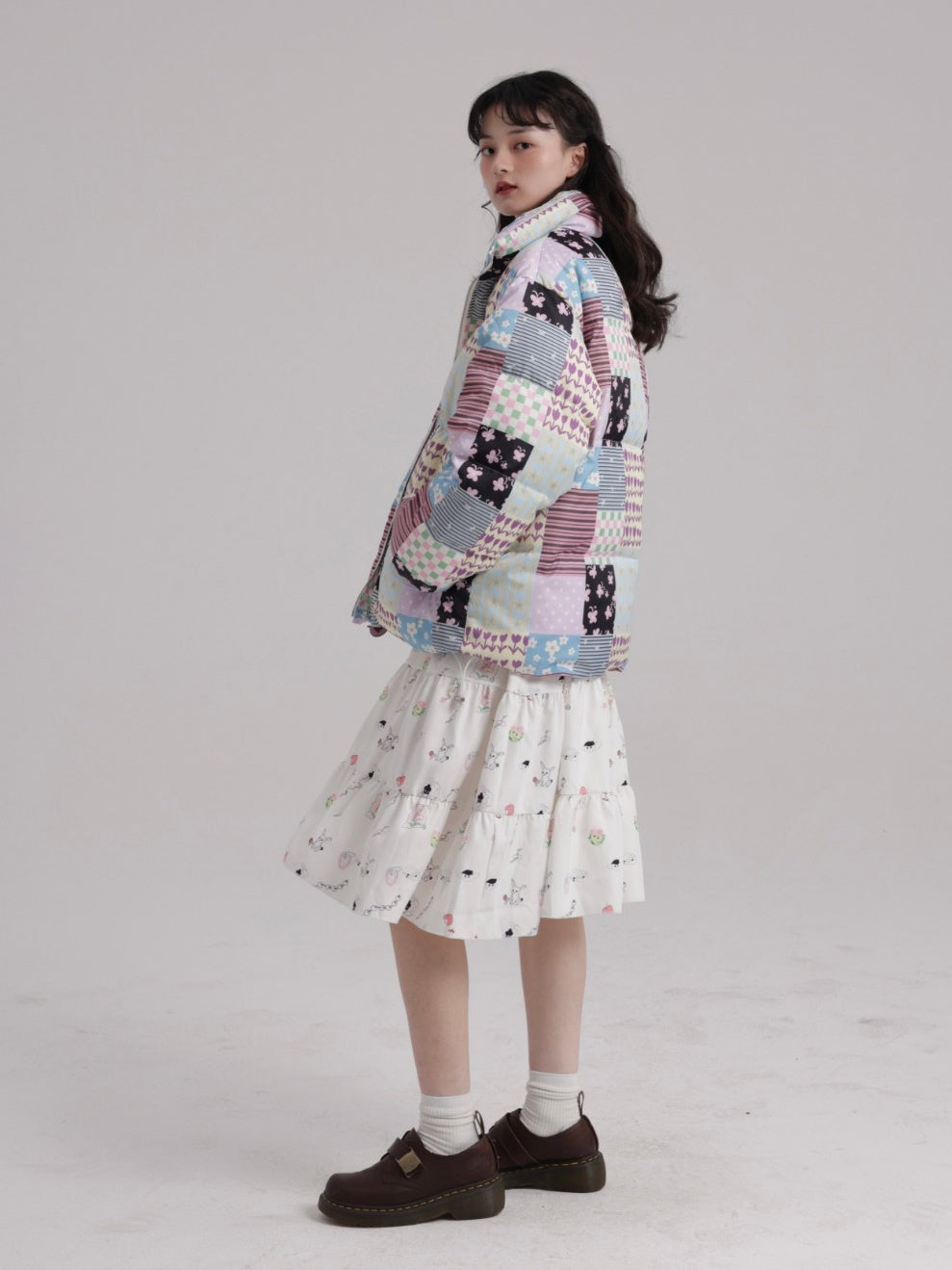 Stitching Printed Zipper Down Jacket