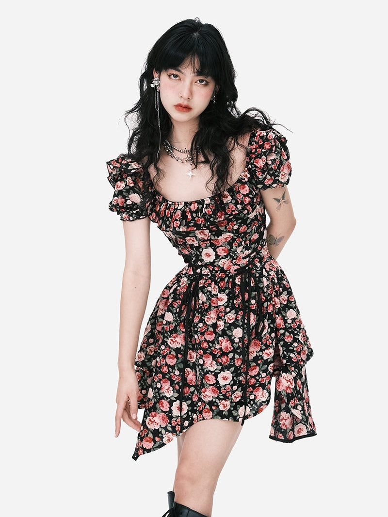 Rose Lace Waist IRREGULAR DRESS