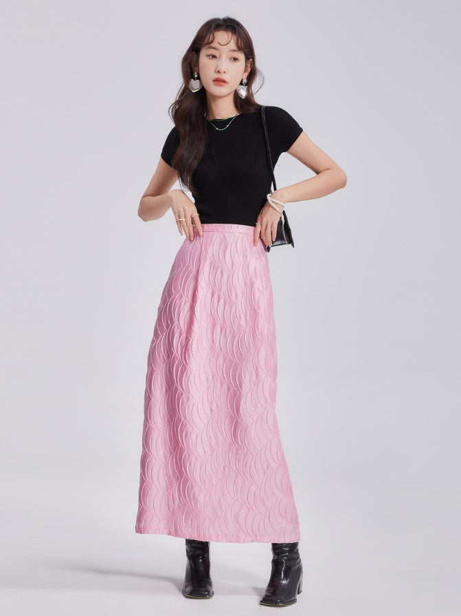 Satin Fish Scale Wrinkle Loose Shirt & Skirt